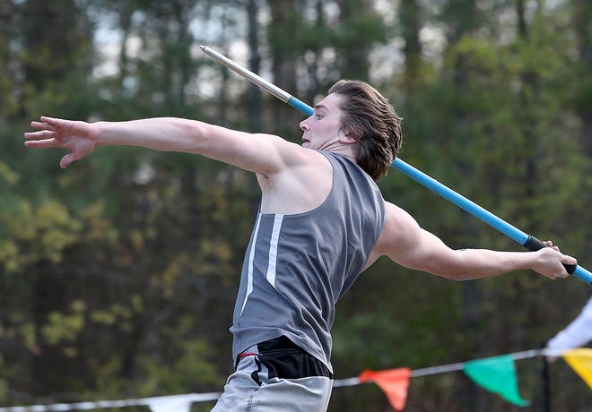 Plymouth North senior Connor Richard holds the school record in the javelin. [Wicked Local Staff Photo/ Robin Chan]