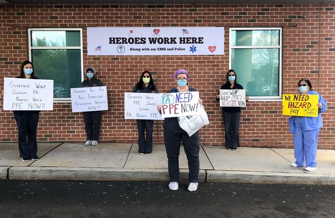 Nurses at Lower Bucks Hospital joined in a protest Wednesday for more equipment to protect them from the coronavirus. [COURTESY PENNSYLVANIA ASSOCIATION OF STAFF NURSES AND ALLIED PROFESSIONALS]