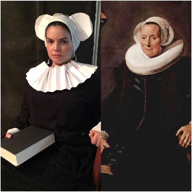 As part of an effort to connect to art around the world, Megan Salazar-Walsh, an assistant conservator at The Ringling, recreates in a photo as Frans Hals’ 1639 Portrait of Maritge Claesdr, which is part of the collection of the Rijksmuseum inAmsterdam. [PROVIDED BY MEGAN SALAZAR-WALSH]