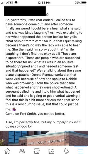 A complaint about a former Fort Smith police dispatcher is seen. [COURTESY FORT SMITH POLICE]