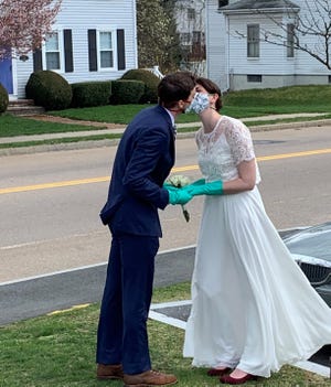 Jon and Lydia Taros of Franklin married Thursday April 16, 2020 at Bridgewater Town Hall. (Courtesy of Marilee Hunt)