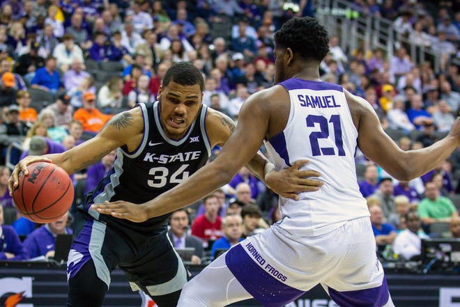 Kansas State junior forward Levi Stockard (34) will enter the NCAA transfer portal, making him the fifth Wildcat player to leave the program since the end of the season. [WILLIAM PURNELL/USA TODAY SPORTS]