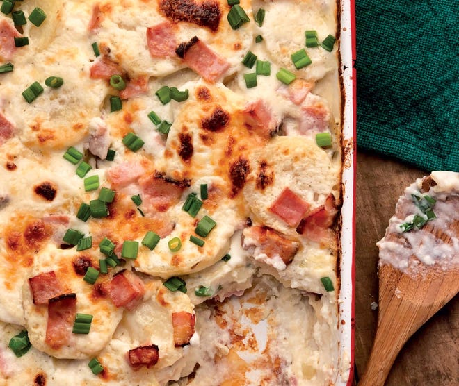 This green onion and ham scalloped potato dish is from “Faith, Family and the Feast” by Kent and Shannon Rollins. [Contributed by Shannon Rollins]