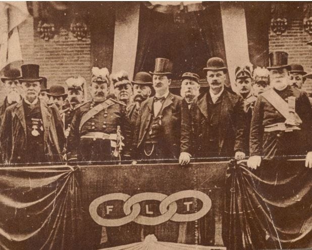 It was New Bedford Mayor Charles S. Ashley, center wearing the top hat, who led the city during the 1918 influenza pandemic that killed millions worldwide. [Photo courtesy digitalcommonwealth.org/New Bedford Public Library]