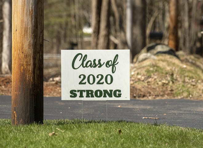 A yard sign shows support for the Oakmont Regional High School class of 2020 Friday. [T&G Staff/Rick Cinclair]