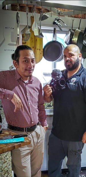 Fort Walton Beach co-workers, Michael Lee (left) and Derek Veech (right) launched “Pandemic Kitchen,” a YouTube cooking channel, to help people cook amid the coronavirus outbreak. [CONTRIBUTED PHOTO]