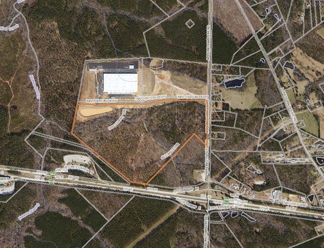 The highlighted section of the White Oak Business Park at the Appling-Harlem exit on Interstate 20 will house an Amazon distribution center, officials announced Monday. [SPECIAL]