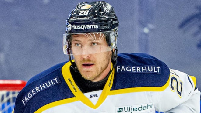 Linus Sandin tied for third in the Swedish Hockey League with 19 goals during this abbreviated season. [HV71 PHOTO]