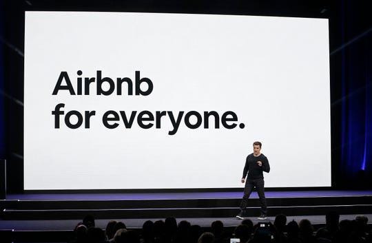 Airbnb CEO Brian Chesky gives a presentation in February. The home-sharing service is announcing that going to require that lodging providers follow enhanced cleaning procedures amid concerns about the coronavirus. (Photo: Eric Risberg, AP)