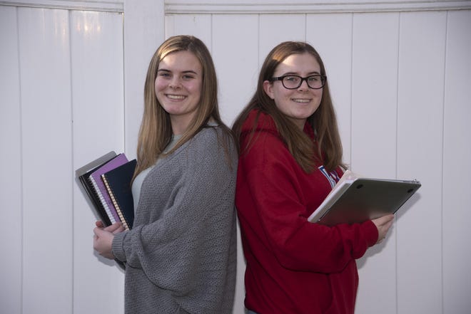 Brianne, left, and Courtney North, both 17, will head to different colleges in the fall — Brianne to Bucks County Community College, and Courtney to DeSales. [CARL KOSOLA / PHOTOJOURNALIST]