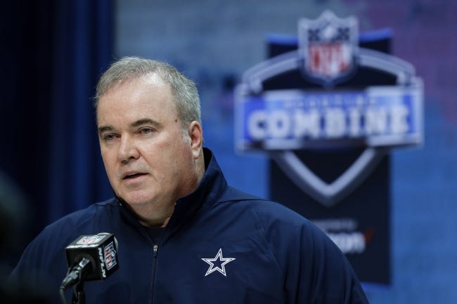 FILE - In this Feb. 26, 2020, file photo, Dallas Cowboys head coach Mike McCarthy speaks during a press conference at the NFL football scouting combine in Indianapolis. The Cowboys are headed in a new direction philosophically on defense under first-year coach Mike McCarthy. (AP Photo/Charlie Neibergall, File)