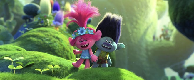 (from left) Poppy (Anna Kendrick) and Branch (Justin Timberlake) in DreamWorks Animation’s Trolls World Tour, directed by Walt Dohrn.