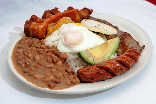 Bandeja paisa is a popular Colombian dish availabe for pickup and delivery from Antojo’s in Stroudsburg. [PHOTO PROVIDED]