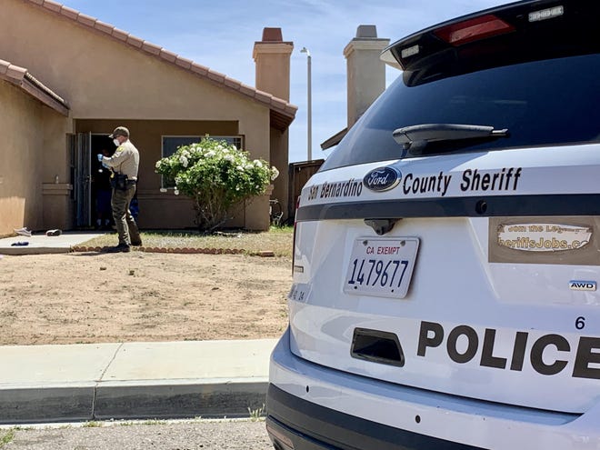 The San Bernardino County Sheriff’s Department was investigating an attempted murder in the 14200 block of Caroline St. in Adelanto on Sunday, May 3, 2020. [JOSE QUINTERO/DAILY PRESS]