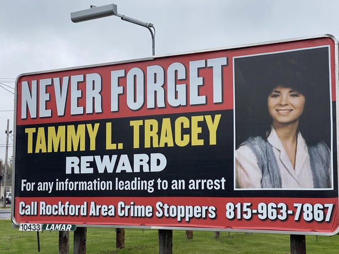 A billboard on East Riverside Boulevard near East Drive in Loves Park is a reminder that no one has been charged with the 1987 murder of 19-year-old Tammy Tracey of Rockford. [KEN DECOSTER/ROCKFORD REGISTER STAR]