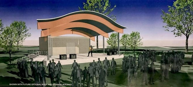 An artist’s rendering of a new stage planned for Wiley Park in Galva, home of the Levitt AMP Galva Music Series.