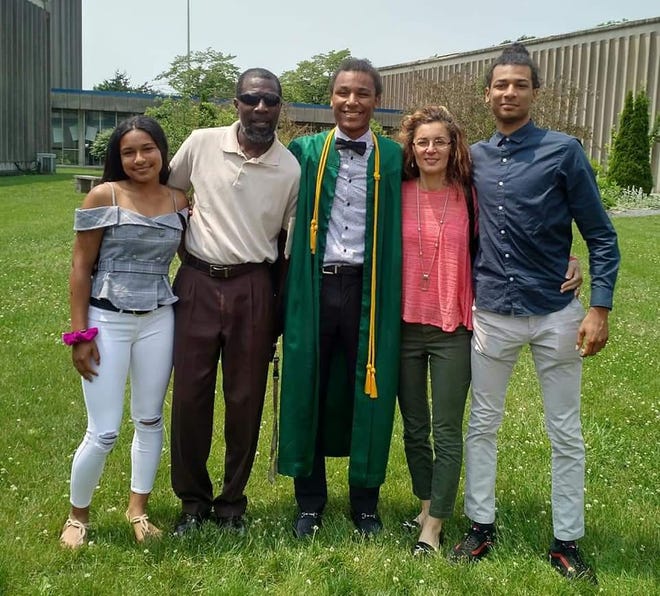 Pocono Record Writer Maria Francis with her husband and three kids after her son Jordan’s graduation at Notre Dame High School in East Stroudsburg in 2019. [CONTRIBUTED]
