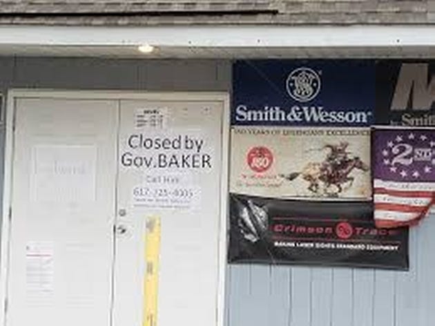 Village Sports Gun Shop on State Road in Westport is seen closed last month after the governor deemed gun shops non-essential. As of Saturday, the state's gun shops were allowed to open back up as per a judge's ruling.

[HERALD NEWS FILE]