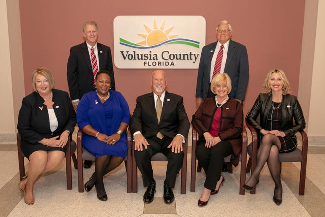 Volusia County Council 2019: (back row, l-r) Ben Johnson, Fred Lowrey. (front row, l-r) Deb Denys, Barbara Girtman, Ed Kelley, Billie Wheeler, Heather Post. [Photo courtesy of Volusia County]