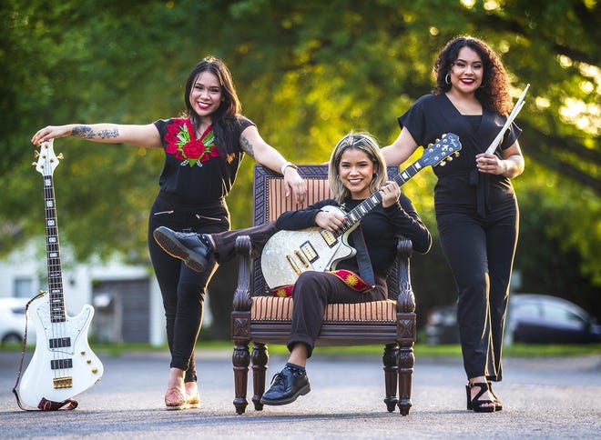 Tiffany Baltierra, from left, Tori Baltierra and Sophia Baltierra are sisters whose band, Tiarra Girls, is the Austin360 Artist of the Month. [RICARDO B. BRAZZIELL/AMERICAN-STATESMAN]
