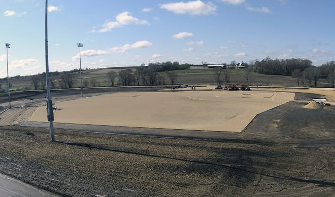 An 8,000-seat ballpark under construction in Dyersville, Iowa, where the New York Yankees and Chicago White Sox are scheduled to play on Aug. 13. [MLB via AP]