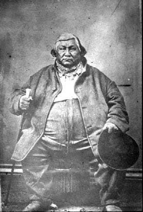 Nineteenth-century Potawatomi Chief Abram Burnett, shown here, is the namesake of southwest Topeka’s Burnett’s Mound. [Kansas State Historical Society]