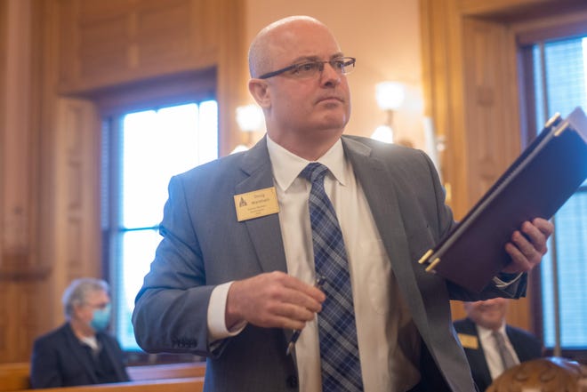 Doug Wareham, president of the Kansas Bankers Association, endorsed Friday a proposal to establish a $60 million program allowing lending insitutitions to make low-interest loans to help small businesses recover from COVID-19. [Evert Nelson/The Capital-Journal]