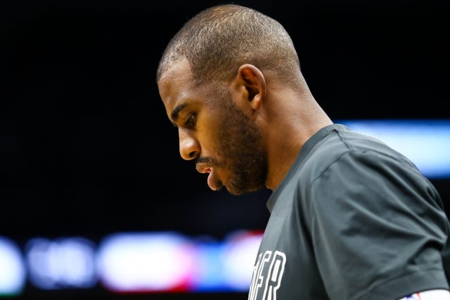 Thunder guard Chris Paul is front and center in a new documentary, "Blackballed." Paul was a member of the Clippers when the Donald Sterling controversy erupted, and he led a player movement changing not only what happened then but also the role players continue to have now. [DAVID BERDING/USA TODAY SPORTS]