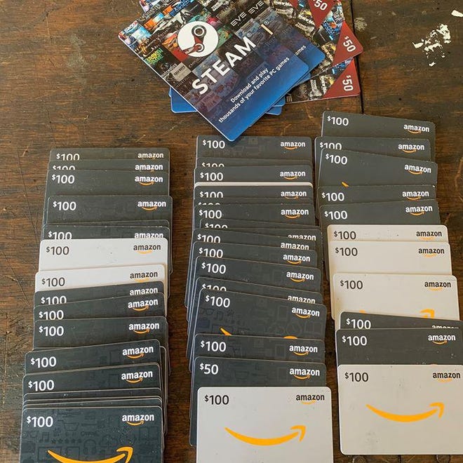 The Amazon gift cards purchased by a Flagler County woman who was scammed out of $6,000, according to the Flagler County Sheriff's Office. [Flagler County Sheriff's Office]