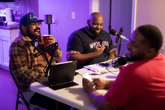 From left, Leon Johnson, Darius Beck and Dra' Tyson discuss dating during COVID-19 on their podcast, "That's Why We're Single." Johnson and Tyson have found themselves building deeper connections with potential partners. [Courtney Hergesheimer/Dispatch]