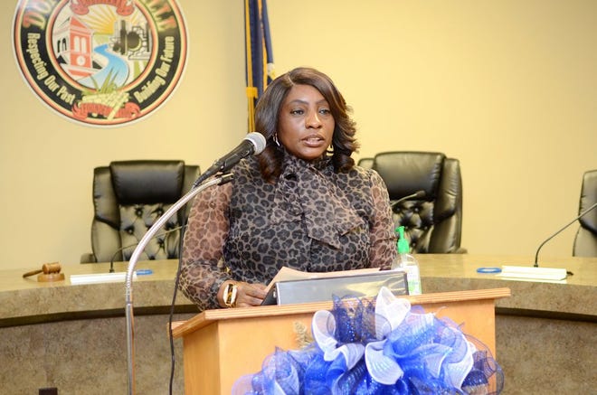 Dr. Lisa Weber-Curry, Licensed Professional Counselor and Counselor Supervisor and Director of Ascension Counseling Center, speaks about mental health Thursday at Mayor Leroy Sullivan's live update from Donaldsonville City Hall.
Photo by Michael Tortorich.