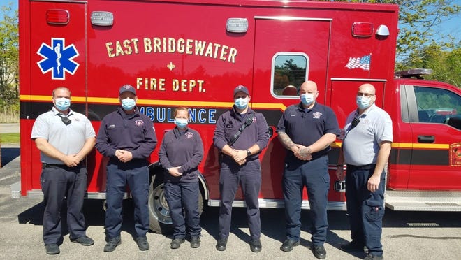 The East Bridgewater Fire Department recognized its Emergency Medical Staff as part of EMS Week, including, from left, Lt./EMT Philip Woolf, firefighter/paramedic Richard Cicchese, firefighter/paramedic Jennifer Gallant-Backman, firefighter/paramedic Patrick McKenna, firefighter/paramedic Michael Ryan and Lt./paramedic and EMS Coordinator Christopher Olson. [Courtesy Photo/Photo Courtesy East Bridgewater Fire Department]