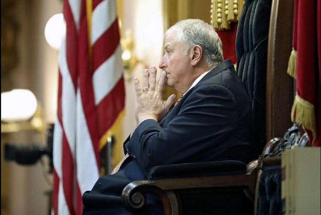 Speaker Larry Householde listens during an Ohio House session last month at the Ohio Statehouse in Columbus on May 6.