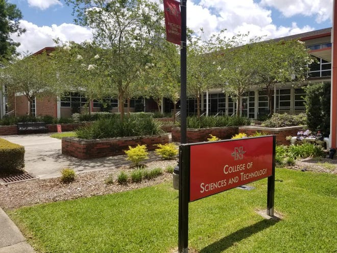 The new sign in front of P.G.T. Beauregard Hall at Nicholls State University denoting a pending name change for the building Thursday afternoon. The sign in front of Leonidas K. Polk Hall will also be changed to the College of Education and Behavioral Sciences. [Colin Campo/Correspondent--houmatoday/dailycomet]