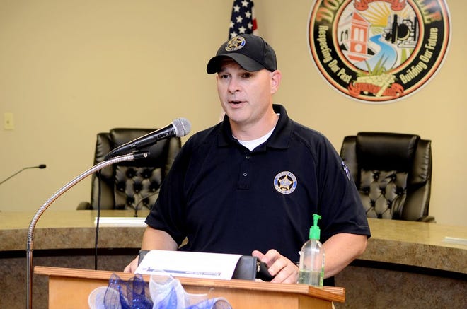 Lt. Col. Donald Capello of the Ascension Parish Sheriff's Office gives an update on storm preparations last Thursday afternoon.
Photo by Michael Tortorich