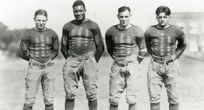Jack Trice, second from left, died from injuries sustained in his lone Iowa State game. The school named its football stadium after Trice nearly 20 years ago, and today it remains the only Division I FBS stadium named after a Black man. [IOWA STATE ATHLETICS]