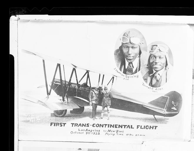 From left, Oklahomans James Herman Banning and Thomas Cox Allen in 1932 became the first African Americans to fly coast to coast. [Oklahoma Historical Society photo]