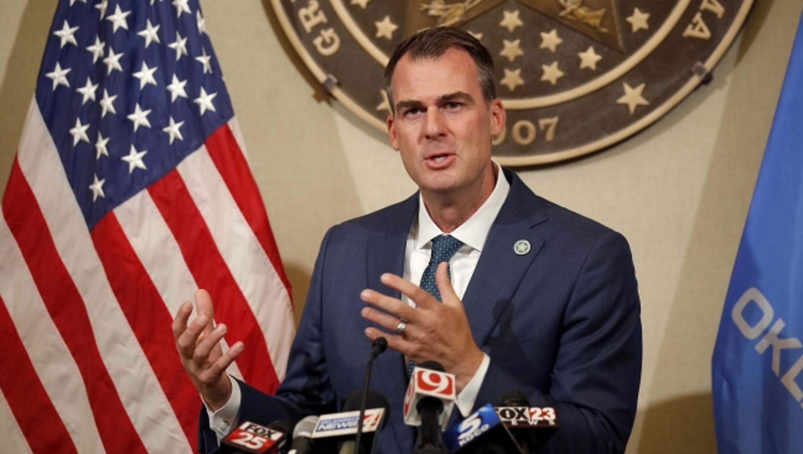 Gov. Kevin Stitt speaks during a press conference at the State capitol in Oklahoma City, Thursday, July 30, 2020. Photo by Sarah Phipps, The Oklahoman