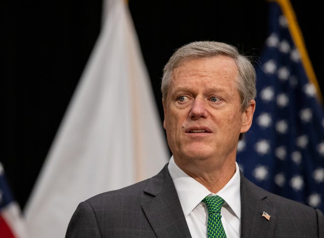 Gov. Charlie Baker: "It is appalling and outrageous that anyone would suggest, even for a minute, that if they lose an election, they're not going to leave. Period." [Sam Doran/SHNS]