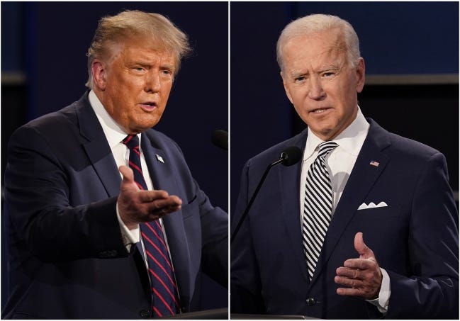 President Donald Trump and former Vice President Joe Biden during the first presidential debate at Case Western University and Cleveland Clinic. [AP Photo/Patrick Semansky]