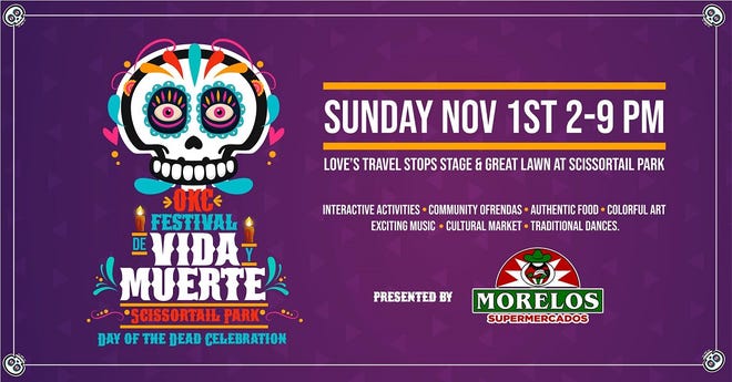 A free Day of the Dead festival is planned today in downtown Oklahoma City's Scissortail Park. [Poster image provided]