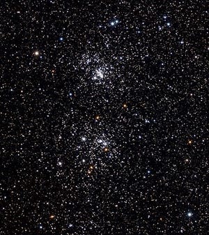 The Double Cluster in Perseus, photographed in 2014. NGC 869 is at top, and NGC 884 is below. [Photo by Genuson (Own work) [CC BY-SA 3 (https://creativecommons.org/licenses/by-sa/3)], via Wikimedia Commons]