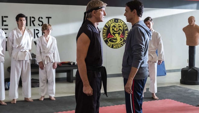 Ralph Macchio and William Zabka square off in season three of “Cobra Kai.” [Netflix photo]