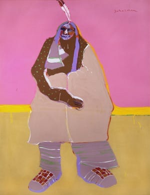 Fritz Scholder's (American, 1937–2005) acrylic on canvas painting "Laughing Indian," circa 1976, is included in the exhibit "Beaux Arts at 75." [Image provided]