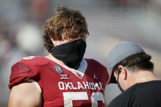 OU center Creed Humphrey's Pro Football Focus grade of 80.2 for the 2020 season was the best of his career. [Bryan Terry/The Oklahoman]