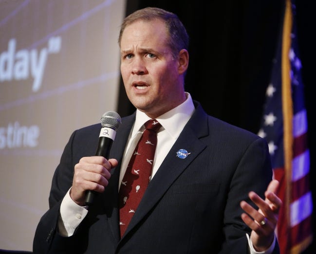 Jim Bridenstine will serve as senior adviser to Oklahoma City-based Acorn Growth Companies after stepping down as NASA administrator this month. In this file photo, Bridenstine delivers keynote remarks to the Oklahoma Aerospace Forum in 2018. [THE OKLAHOMAN ARCHIVES]