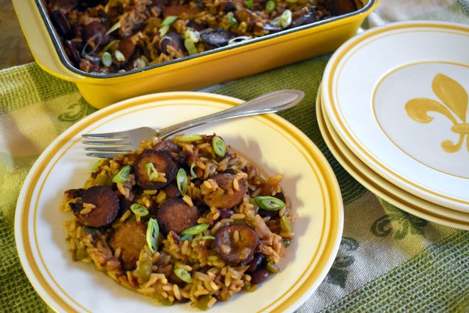 Dump and Bake Sausage Red Beans and Rice Casserole. [Laura Tolbert]