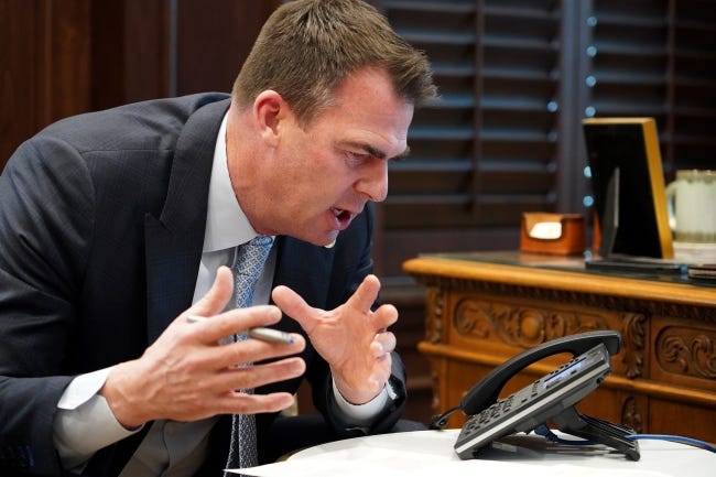 Gov. Kevin Stitt visits with President Joe Biden on Feb. 16 about Oklahoma's need for federal assistance in the wake of last week's winter storm. [PROVIDED BY STATE OF OKLAHOMA]