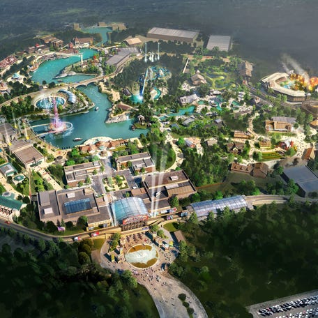 Drawing of aerial of American Heartland Theme Park and Resort planned for Vinita.