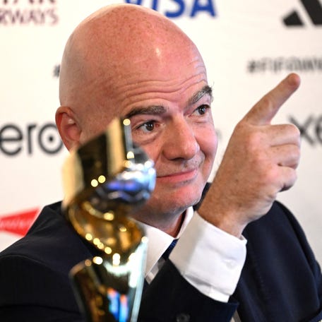 FIFA president Gianni Infantino speaks during a press conference in Auckland on July 19, 2023, ahead of the Women's World Cup football tournament. (Photo by Saeed KHAN / AFP) (Photo by SAEED KHAN/AFP via Getty Images) ORIG FILE ID: 1541238530